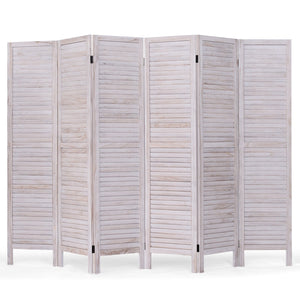 6 Panels Classic Venetian Wooden Slat Room Screen-White