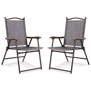 Set of 2 Patio Folding Sling Back Camping Deck Chairs