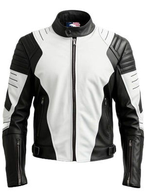 Men’s Faux Leather Black and White Leather Jacket