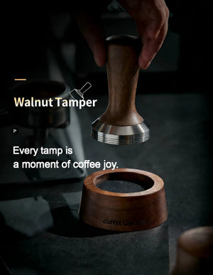 Solid Walnut Espresso Tamper Set - 58mm Solid Wood Handle + Stand