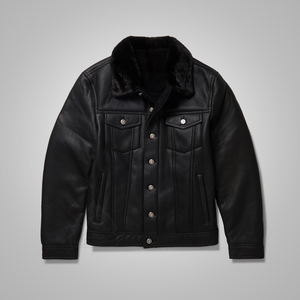 Men's Black B3 Sheepskin Shearling Trucker Jacket