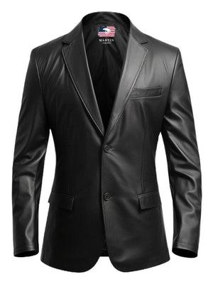Men Black Leather Blazer