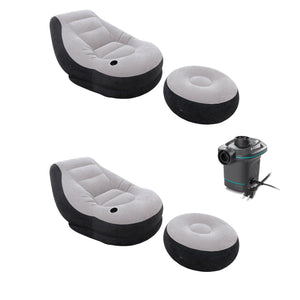 Intex Lounge Chair /w Cup Holder & Ottoman Set (2 Pack) 120V Air Pump