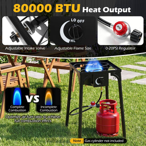 Propane Camping Stove 80000 BTU Single Burner with Regulator