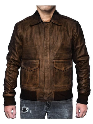 Distressed Brown Leather Jacket A2 Navy Flight