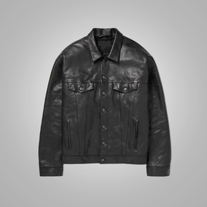 New Men’s Army Black Suede Shearling Leather Trucker Jacket