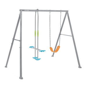 Intex Two Feature Colored Playground Swing Set with Trapeze Bar for Kids, Gray