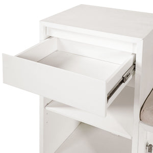 Entryway Storage Bench With Cushion, Drawers & Open Shelves
