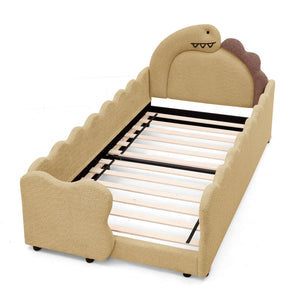 Cute Dinosaur Shaped Bed With Safety Guardrail, Toddler Frame