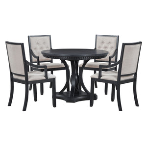 5 Piece Dining Set Extendable Round Table And 4 Chairs - Black / Oak