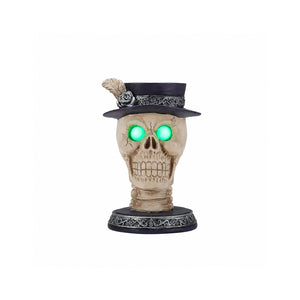 Skull Candle Holder with Glowing Eyes - Resin Gothic Halloween Decor