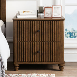 Modern Fluted Nightstand With 3 Drawers