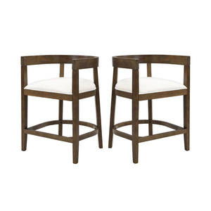 Modern Rubberwood Counter Stool Set With Upholstered Seats