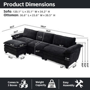 Luxury Couch with Ottoman in Soft Chenille