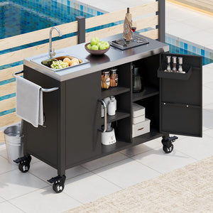 K&K 55.5" Outdoor Kitchen Island with Sink