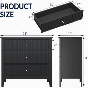 Fluted 3 Drawer Nightstand With Soft Close Slides