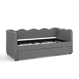 Cozy Gingham Daybed with Trundle Twin Size Sofa Bed