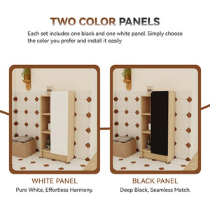 Freestanding Bathroom Side Cabinet, Narrow Storage Cabinet With Single Door & 3 Tier Open Shelves - Black / Light Oak / White