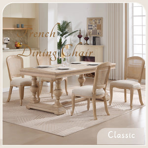 French Country Dining Chairs Set of 2, Upholstered with Rattan Fan-shaped Back
