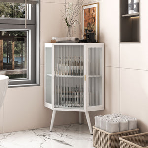 Corner Cabinet With Door And Shelves For Bathroom - White