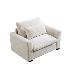 Beige Corduroy Deep Seat Single Sofa Accent Chair