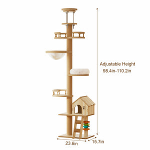 Floor to Ceiling Cat Tree with Adjustable Height and Condo Cave Bed