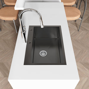 Stainless Steel Kitchen Sink, 27″x19″ Single Bowl, Overmount Handmade Sink