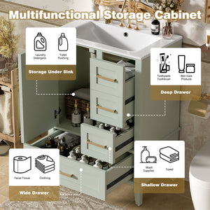 Bathroom Vanity, Modern Bathroom Cabinet With Sink Combo Set, Bathroom Storage Cabinet With A Soft Closing Door And 3 Drawers, Solid Wood Frame