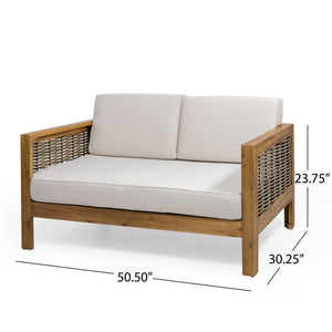 Outdoor 4 Seater Acacia Wood Chat Set With Wicker Accents And Cushions