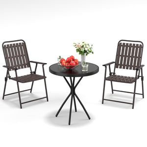 3-Piece Outdoor Patio Furniture Set with Foldable Chairs & Tempered Glass Table
