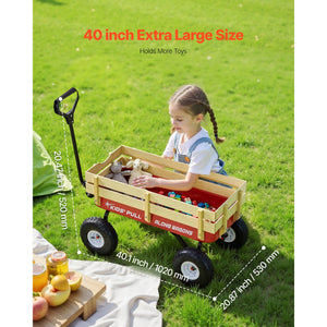 Pull-Along Wagon for Kids, 39 Inch Toddler Wagon with Wooden Panels & Handle