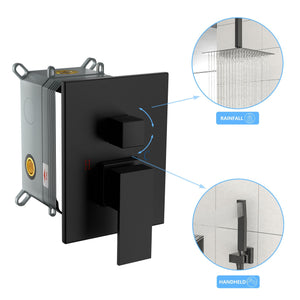 Dual Shower Head 10" Ceiling Mount Square Shower System With Rough In Valve - Matte Black