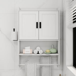 Bathroom Wall Cabinet with Doors, Adjustable Shelf, Towel Bar, and Paper Holder