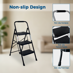 3 Step Ladder Folding Step Stool with Wide Anti-Slip Pedal