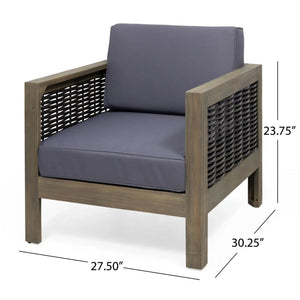 Outdoor Acacia Wood Club Chair with Wicker Accents