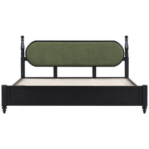 King Bed Frame, Solid Wood Platform with Slats, Modern