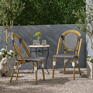 Outdoor PE Rattan and Aluminum French Bistro Chair, Set of 2