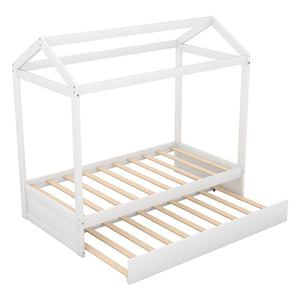 House Bed With Trundle In, Twin Size - White