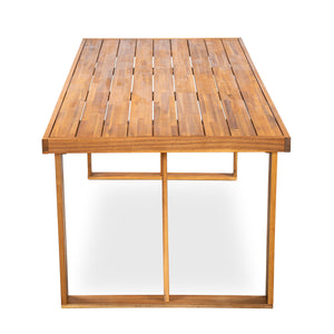 7 Pieces Acacia Wood Outdoor Dining Set with Blue Cushions