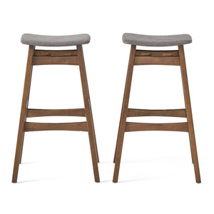 Mid Century Modern Bar Stool Set With Upholstered Seating
