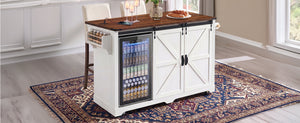K&K 72" Farmhouse Kitchen Island with Fridge Storage Space
