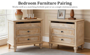 28" Wood Nightstand with Charging Station