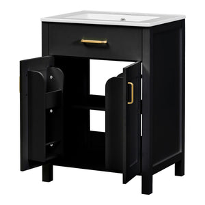 Modern Bathroom Vanity With Ceramic Sink, Soft-Close Doors, Flip Drawer, U-Shaped Shelves, Elegant Storage Solution