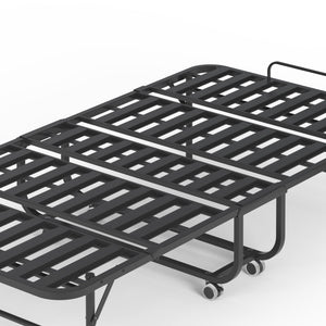 Twin Wide Folding Bed For Tall People, Extra Long & Wide Rollaway With Memory Foam, Heavy-Duty - Black