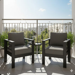 Modern All-Weather Patio Armchairs With Thick Cushions (Set of 2)