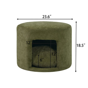 Green Pet Friendly Ottoman with Removable Pet Cushion and Hidden Pet Nook