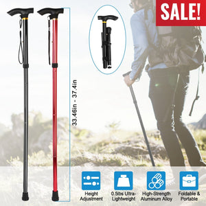 Walking Cane Aluminum Alloy Walking Stick Adjustable Folding Travel Hiking Stick Anti-Slip