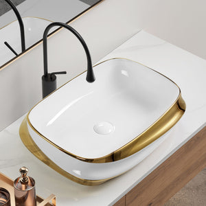 Vessel Sink Above Counter Vanity Basin - Gold / White / Milk White