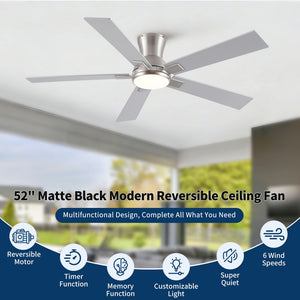 Low Profile Flush Mount Intergrated LED Ceiling Fan With Light And Reversible Quiet Motor