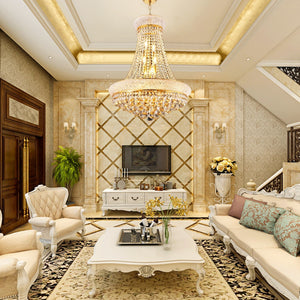 24-Inch Gold Crystal Chandelier, 12-Light French Empire Style Ceiling Light